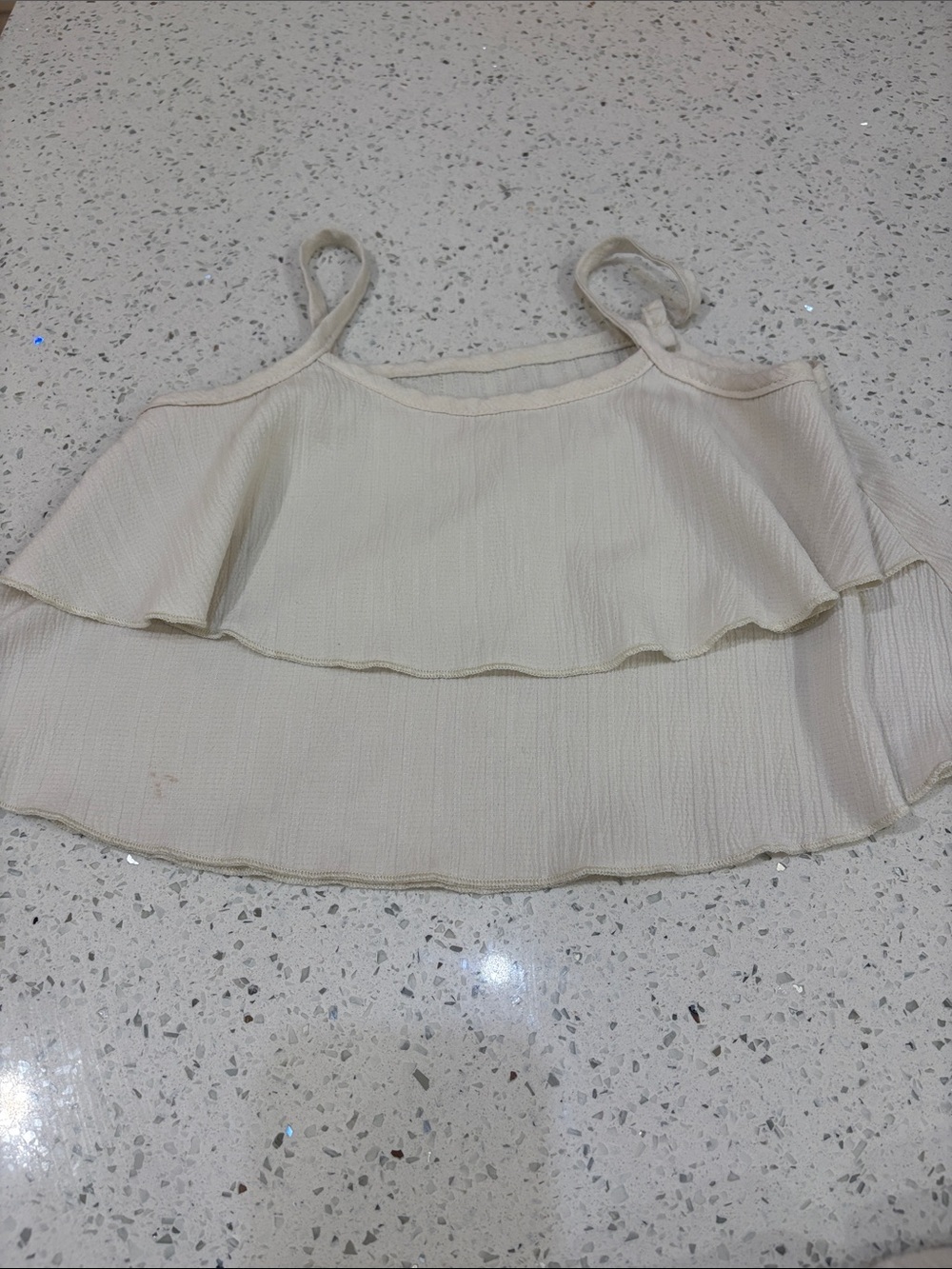 SHEIN Kids Cream Ribbed Ruffle Crop with Wide Leg Pants Set size 10 - Picture 3 of 6